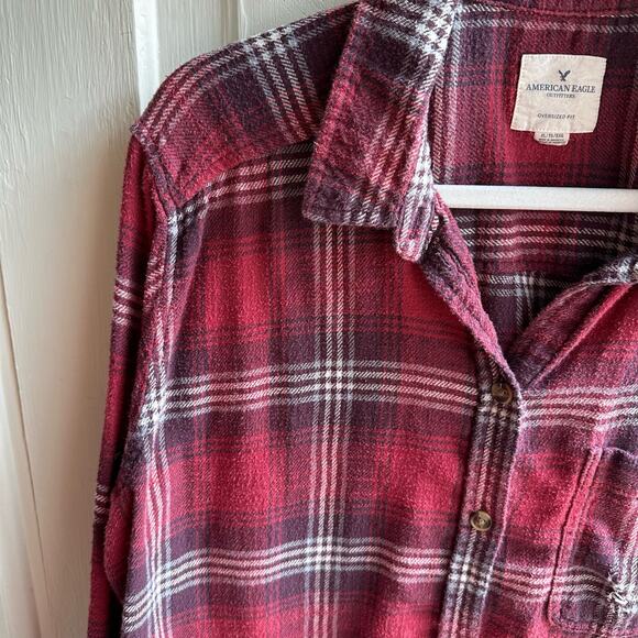 American Eagle AE Oversized Fit Destroyed Flannel Shirt - Picture 3 of 9